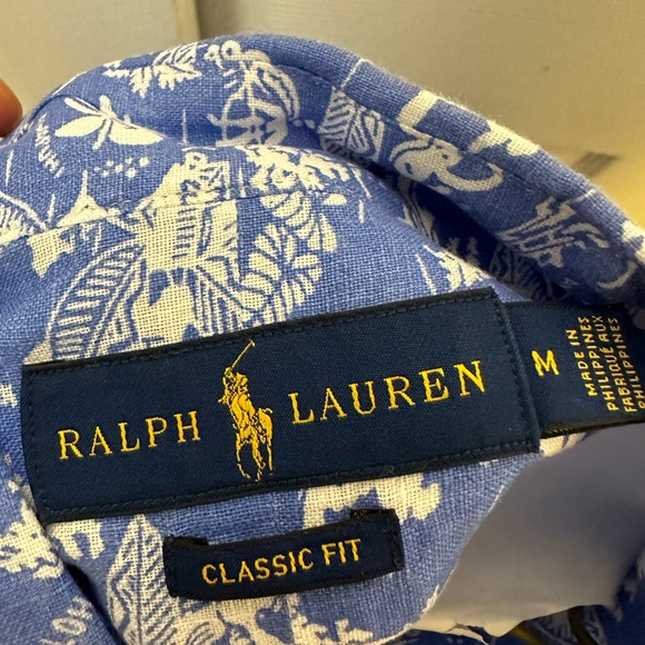 Cool Ralph Lauren Blue Linen Hawaiian style linen long sleeve button down shirt! - Picture 4 of 6
